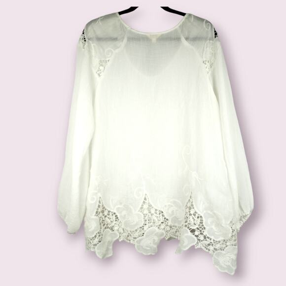 ADIVA Semi Sheer White Boho Style Blouse White Lace 1X Feminine Coquette Boho - Picture 5 of 9